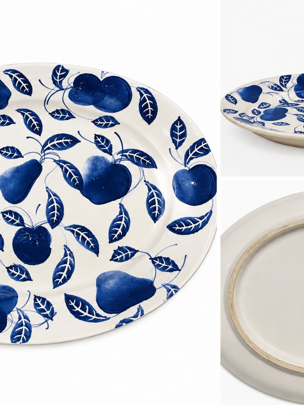 Ceramiche Arte Made in Italy Blue White Fruit Large Oval Serving Platter 17.5”